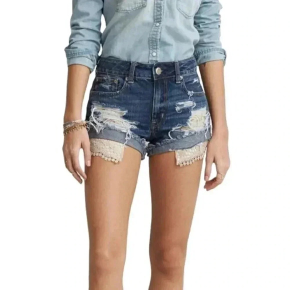 American Eagle Festival High Rise Jean  Shorts Embroidery Distressed Size 2 - Picture 13 of 13